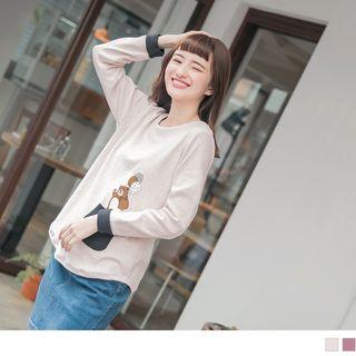 Contrast Lining Bear Print Top