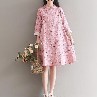 Mandarin Collar Patterned A-line Dress