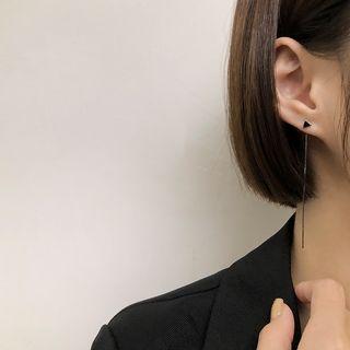 Silver Triangle Dangle Earring 1 Pair - Threader Earrings - Triangle - Black - One Size