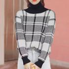 Turtleneck Plaid Sweater Black - One Size