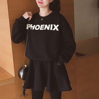 Set: Lettering Sweatshirt + Ruffle A-line Skirt