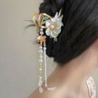 Flower Faux Pearl Alloy Hair Clamp 1pc - 2803a - Gold & White & Green - One Size