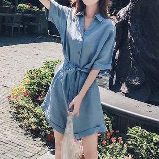 Elbow-sleeve Wide-leg Shirt Playsuit