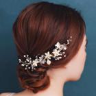 Faux Pearl Rhinestone Floral Bridal Hair Comb Gold - One Size