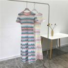 Short-sleeve Contrast Zigzag Knit Dress