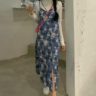 Long-sleeve Mock-neck Top / Strappy Print A-line Dress