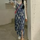 Long-sleeve Mock-neck Top / Strappy Print A-line Dress
