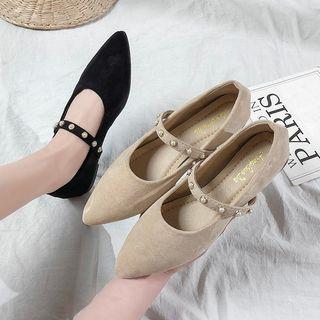 Pointy Faux Pearl Strap Flats