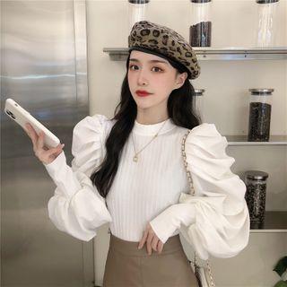 Stand Collar Puff-sleeve Blouse