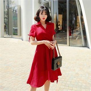 Tie-sleeve Midi Surplice-wrap Shirtdress