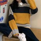 Stripe Ribbed Sweater As Shown In Figure - One Size
