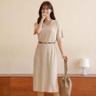 V-neck Short-sleeve Ribbed Knit Dress