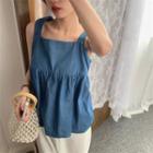 Sleeveless Square-neck Blouse Blue - One Size