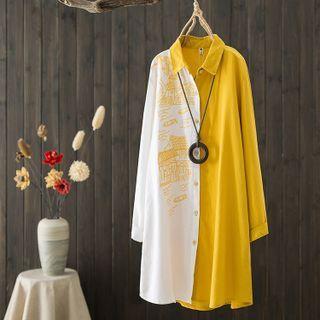 Graphic Print Two-tone Midi A-line Shirtdress