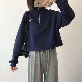 Mock-neck Half-zip Sweatshirt Navy Blue - One Size
