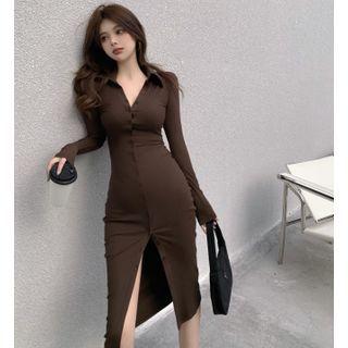 Long-sleeve Polo Collar Bodycon Dress