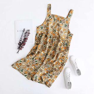Printed Pinafore Dress Khaki - One Size