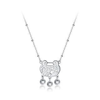 925 Sterling Silver Fashion Chinese Lock Necklace Silver - One Size