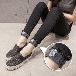 High Waist Cuff-hem Skinny Jeans