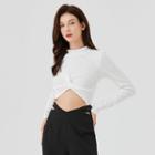 Long-sleeve Plain Mock-neck Crop Sweater