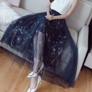 Glittered Star Mesh Maxi Skirt
