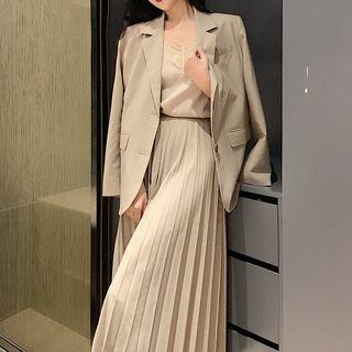Tie-waist Blazer / Lace Trim Camisole Top / Midi Accordion Pleat Skirt