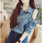 Shoulder Cutout Denim Shirt