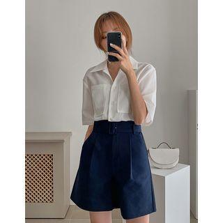 Elbow-sleeve Dual-pocket Shirt
