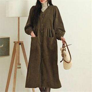 Balloon-sleeve Corduroy Shirtdress
