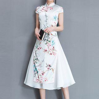 Floral Print Short Sleeve A-line Qipao