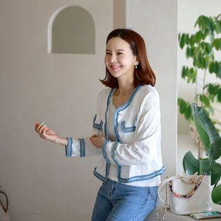 Denim-trim Lace Jacket Ivory - One Size