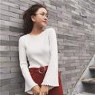 Frill Trim Plain Bell-sleeve Knit Top