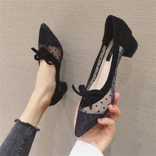 Dotted Pointed Block Heel Pumps