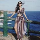 Set: Sleeveless Striped Swim Top + Bottom + Cover-up