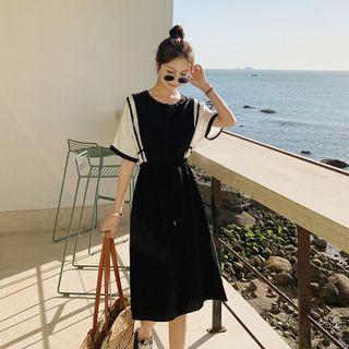 Round-neck Panel Mock Two-piece Dress