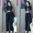 Contrast Trim Straight-fit Pants / Long-sleeve T-shirt