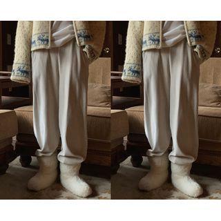 Band-waist Velvet Straight-leg Pants