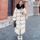 Furry Trim Hooded Padded Midi Toggle Coat