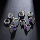 Set Of 9: Embellished Alloy Ring (assorted Designs) Set Of 9 - 8261 - One Size