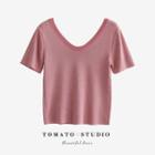 V-neck Two Tone Striped Cropped Top