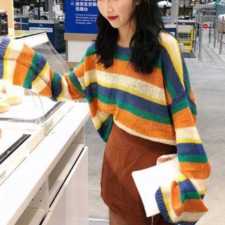 Long Sleeve Striped Knit Top Stripe - One Size