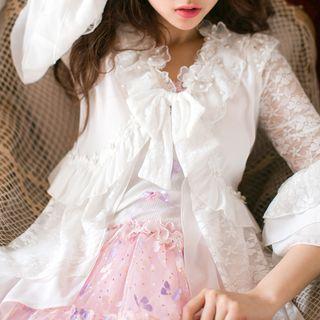 Bow Accent Lace Panel Chiffon Coat
