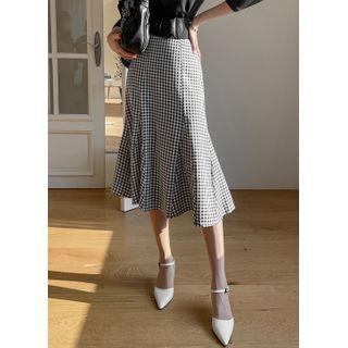 Gingham Long Godet Skirt Black - One Size