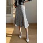 Gingham Long Godet Skirt Black - One Size