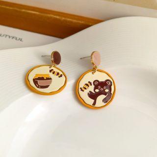 Sterling Silver Asymmetrical Bear Drop Earring / Clip-on Earring