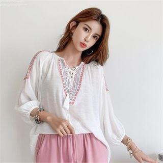 Tassel-trim Embroidered Blouse