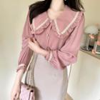 Wide-collar Frilled Lace-trim Blouse