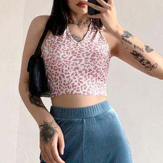 Halter-neck Leopard Print Tank Top