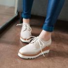 Patent Platform Wedge Lace-up Loafers