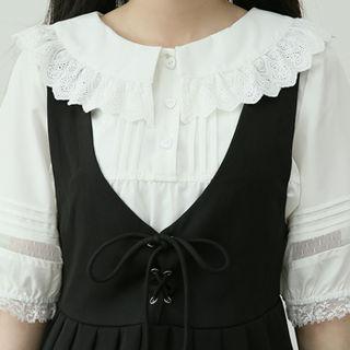 Lace-collar Pintuck Blouse White - One Size